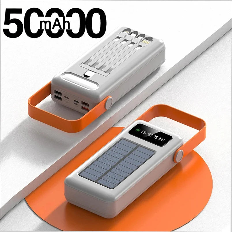 200000mAh Solar Panel Power Bank Fast charging Power Station with Four Wire External Battery Pack with Flashlight For Outdoors