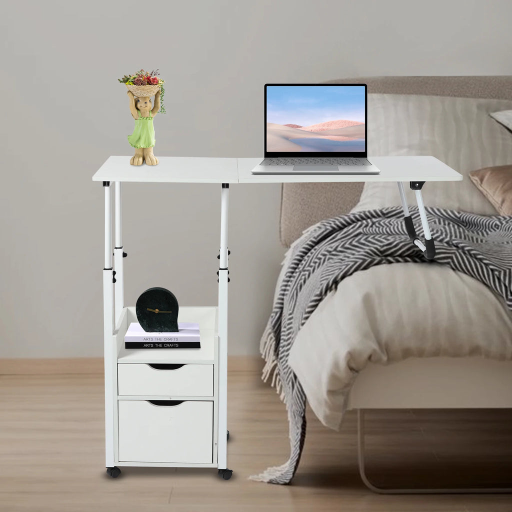 Movable Bedside Table Warp-Proof Overbed Desk, Height Adjustable EASY Cleaning Multi-Function Bed Table