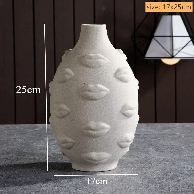 Sculptured Ceramic Human Face Art Vase