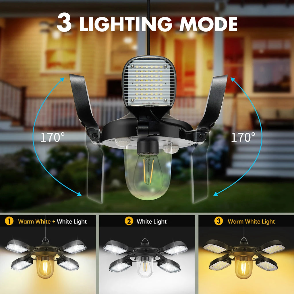 192led Solar Powered Light for Indoor and Outdoor, 1000LM Dual Motion Sensor Solar Pendant Light