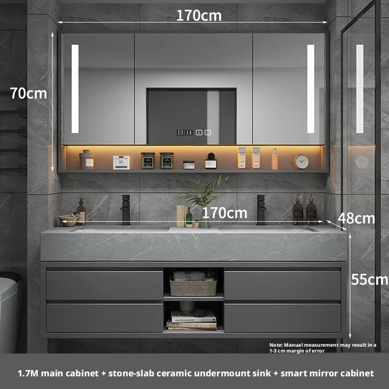 Solid Wood Modern Smart Home Bathroom Vanity Cabinet with Sink