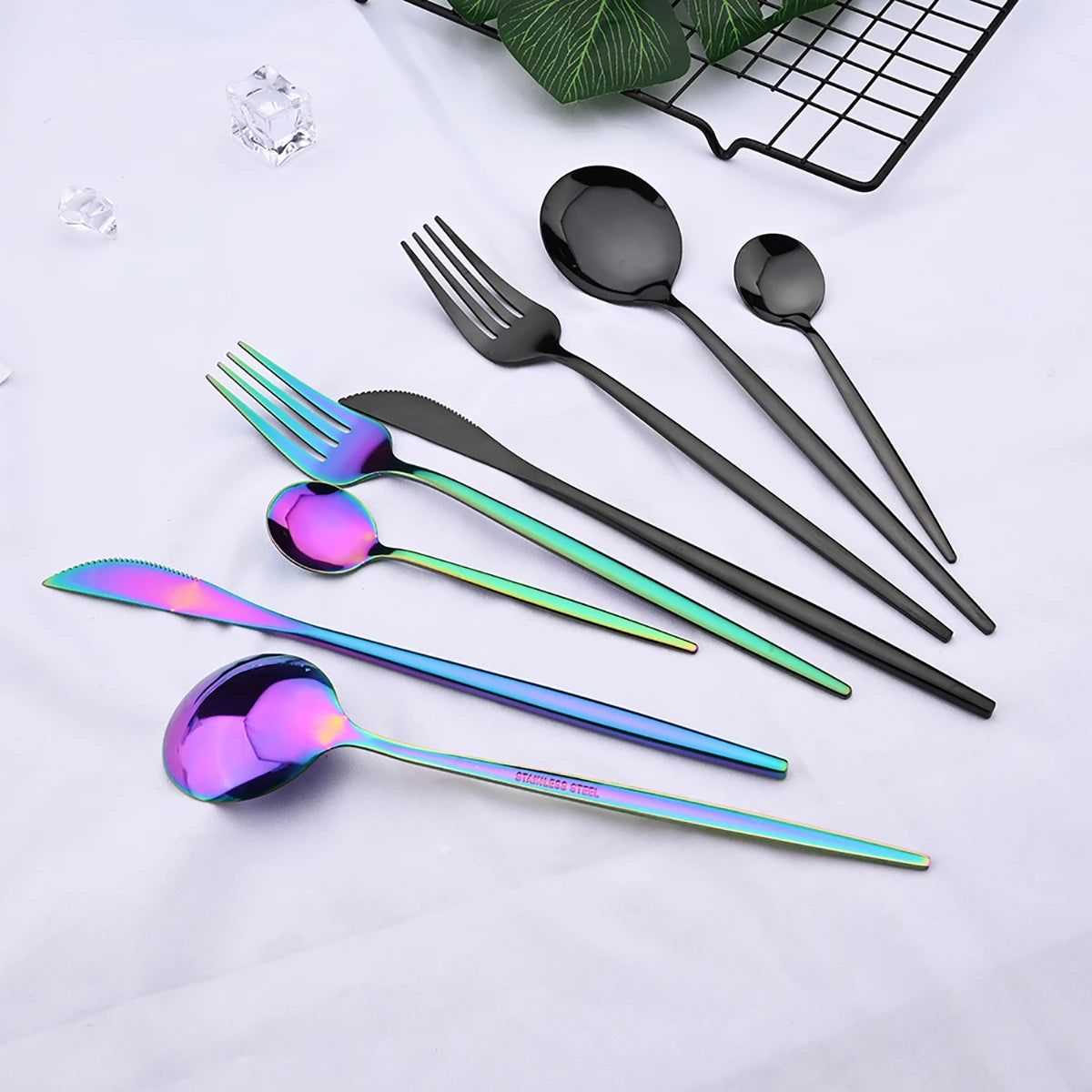 12pcs Black Gold Dinnerware Set Stainless Steel Tableware Knife Fork Coffee Spoon Teaspoons Cutlery Set Party Kitchen Flatware