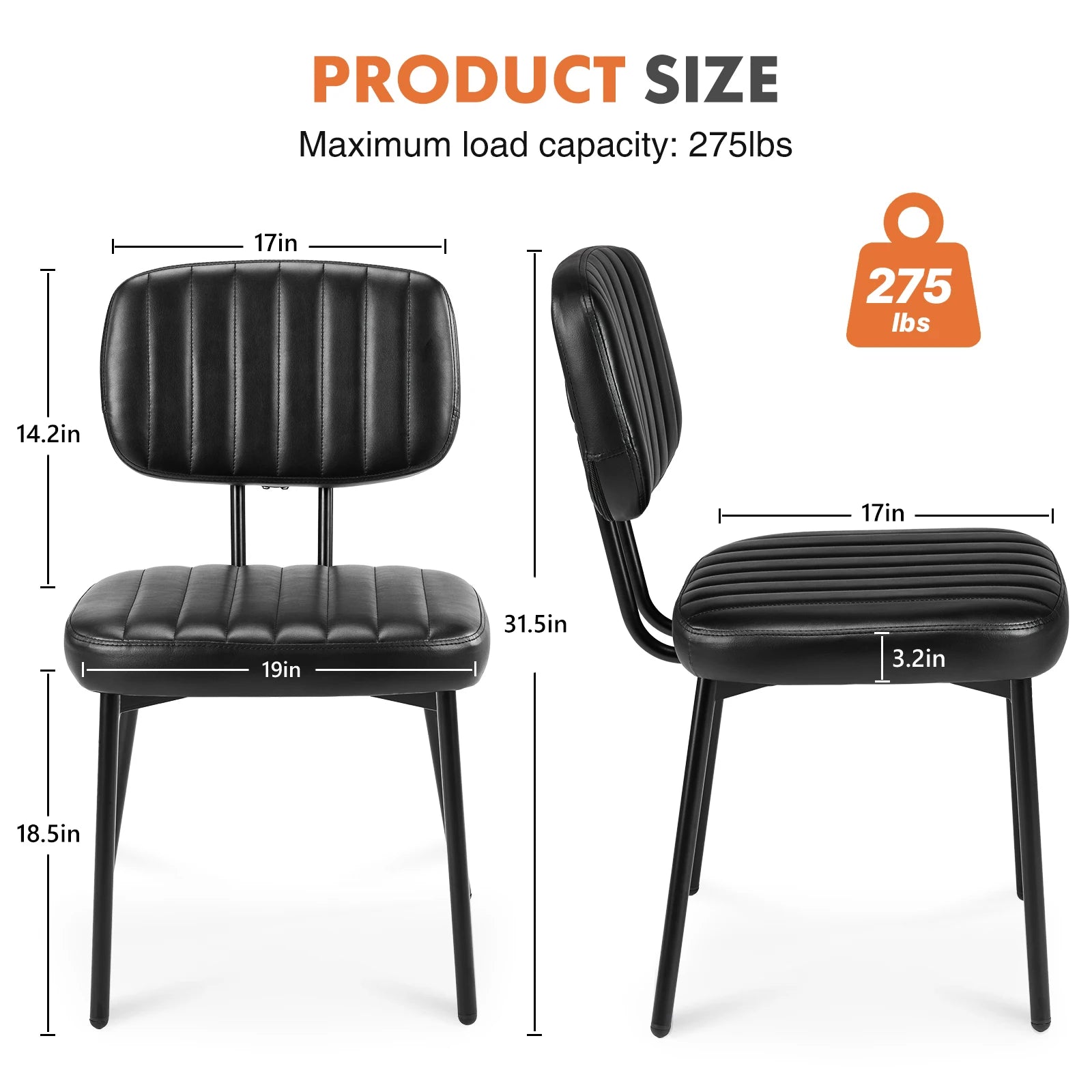 JHK Faux Leather Modern Dining Chairs Set of 2,