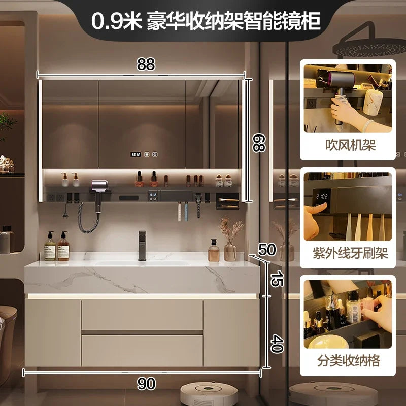 Luxury Bathroom Vanity Cabinet with Storage, Mirror, Wall Shelves