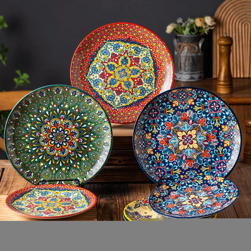 8IN Vintage Ceramic Plates Steak Plates Western Plates Flat Plates And Shallow Plates Pasta Egg Plate