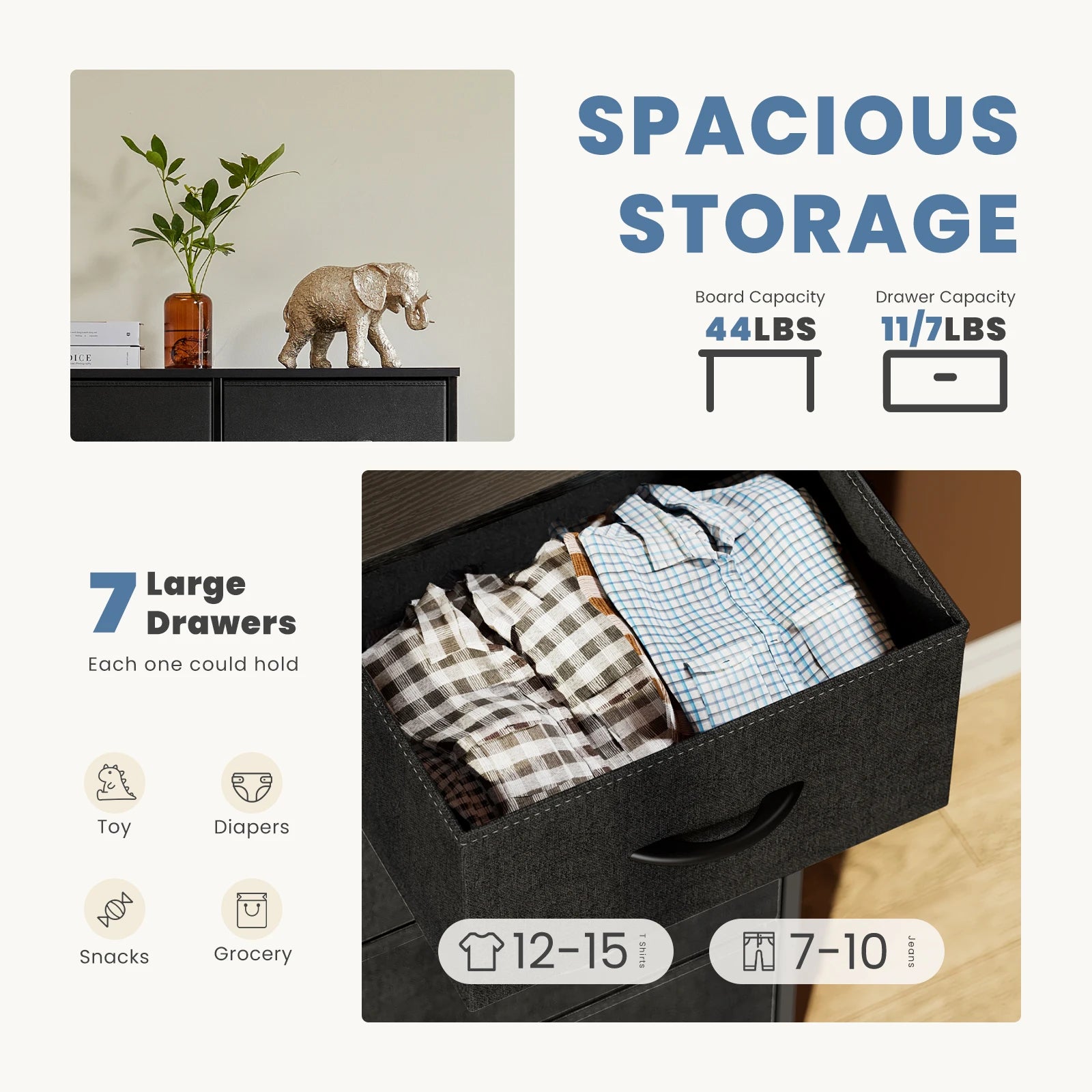 JHK Desser For Bedroom With 7 Fabric Drawers Organizer Storage Closet Chest Clothes, Also For Living Room Display Cabinet
