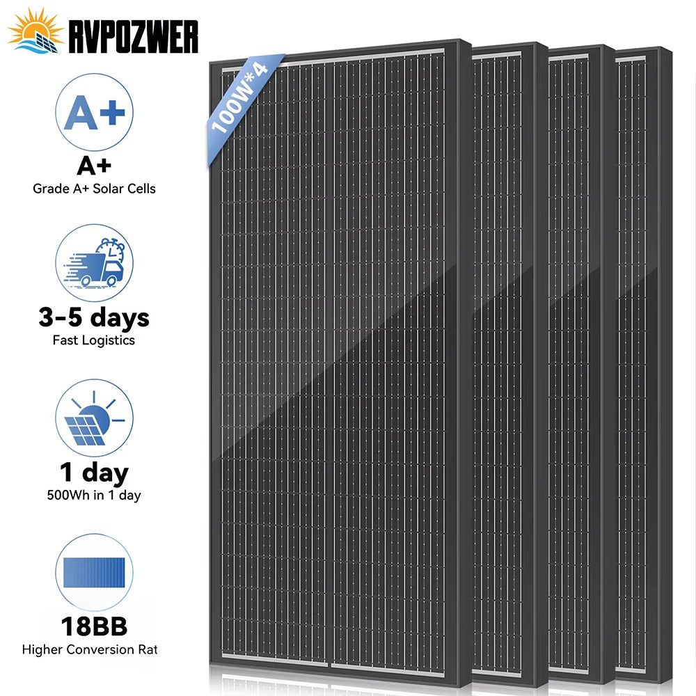 RVPOZWER 100W Solar Panels 18BB N-Type Monocrystalline Solar Cell Household Outdoor Camping 25.2% High-Efficiency PV Power