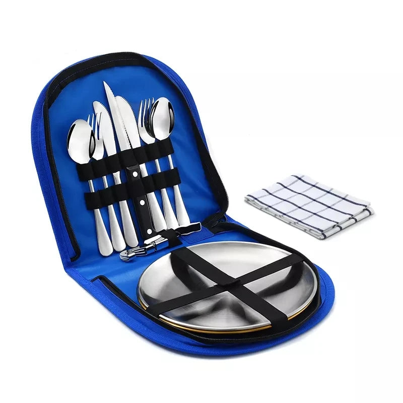 10Pcs Camping Tableware Set 304 Stainless Steel Camping Dishes