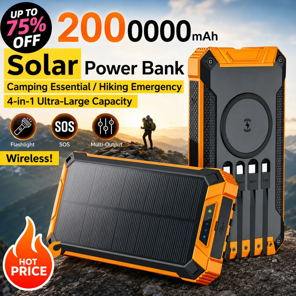200000mAh Solar Power Bank Wireless Large Capacity Fast Charging External Battery