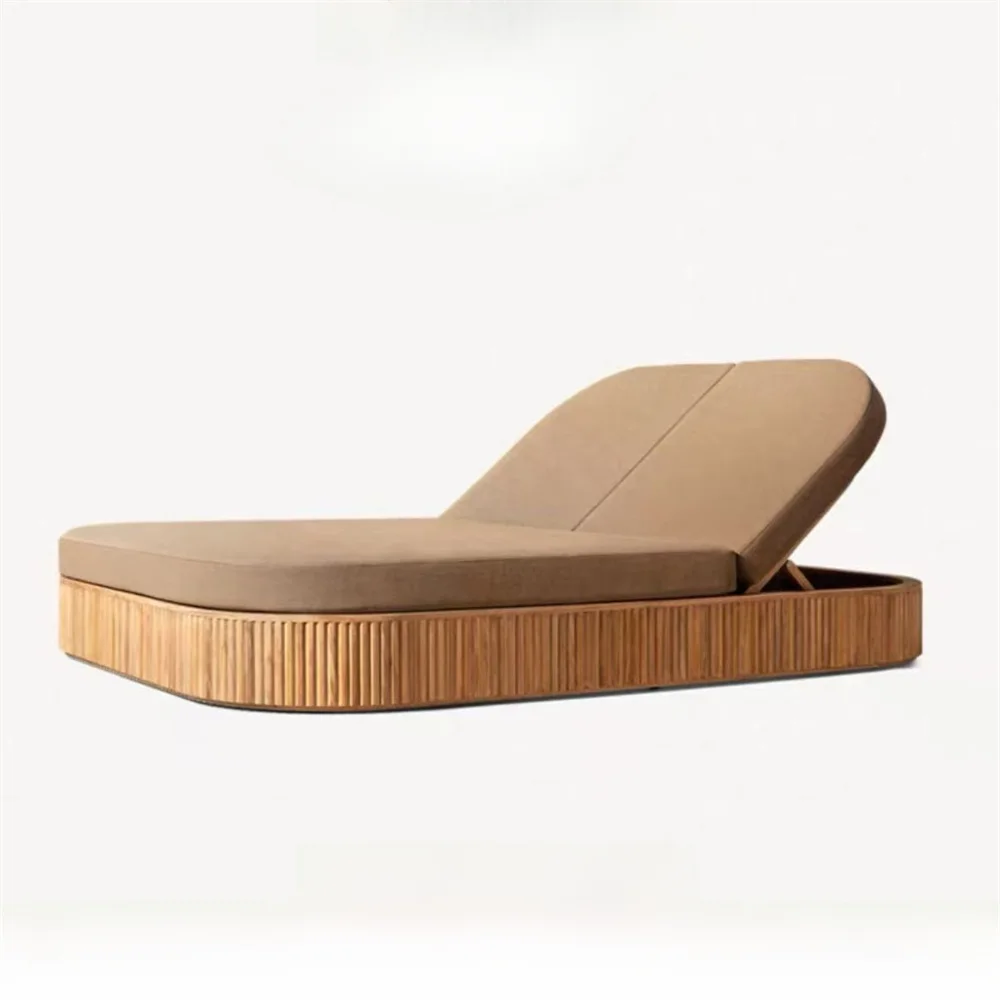 Outdoor patio teak sectional sofa set, Waterproof fabric sofa, table and chair covers, wood frame