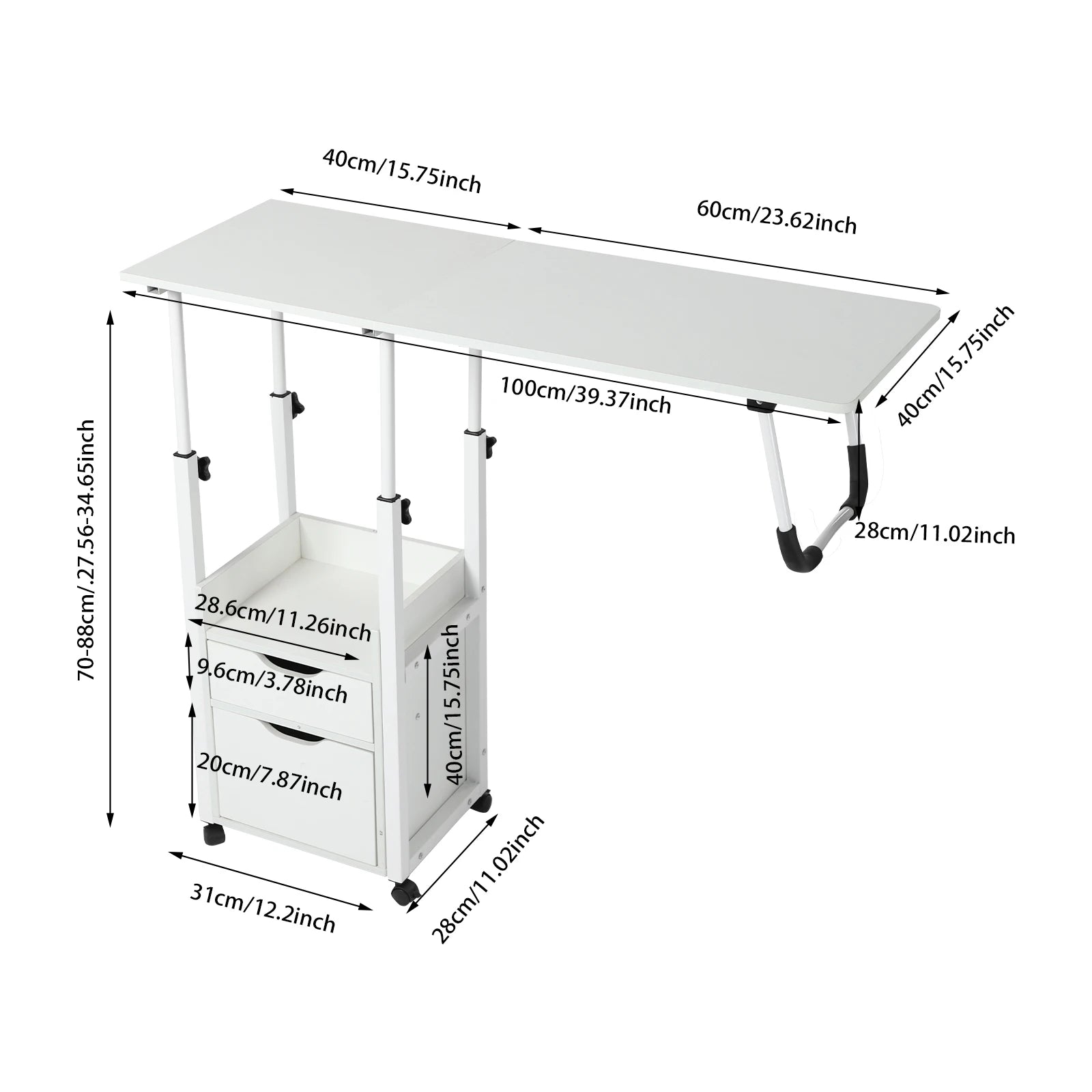 Movable Bedside Table Warp-Proof Overbed Desk, Height Adjustable EASY Cleaning Multi-Function Bed Table