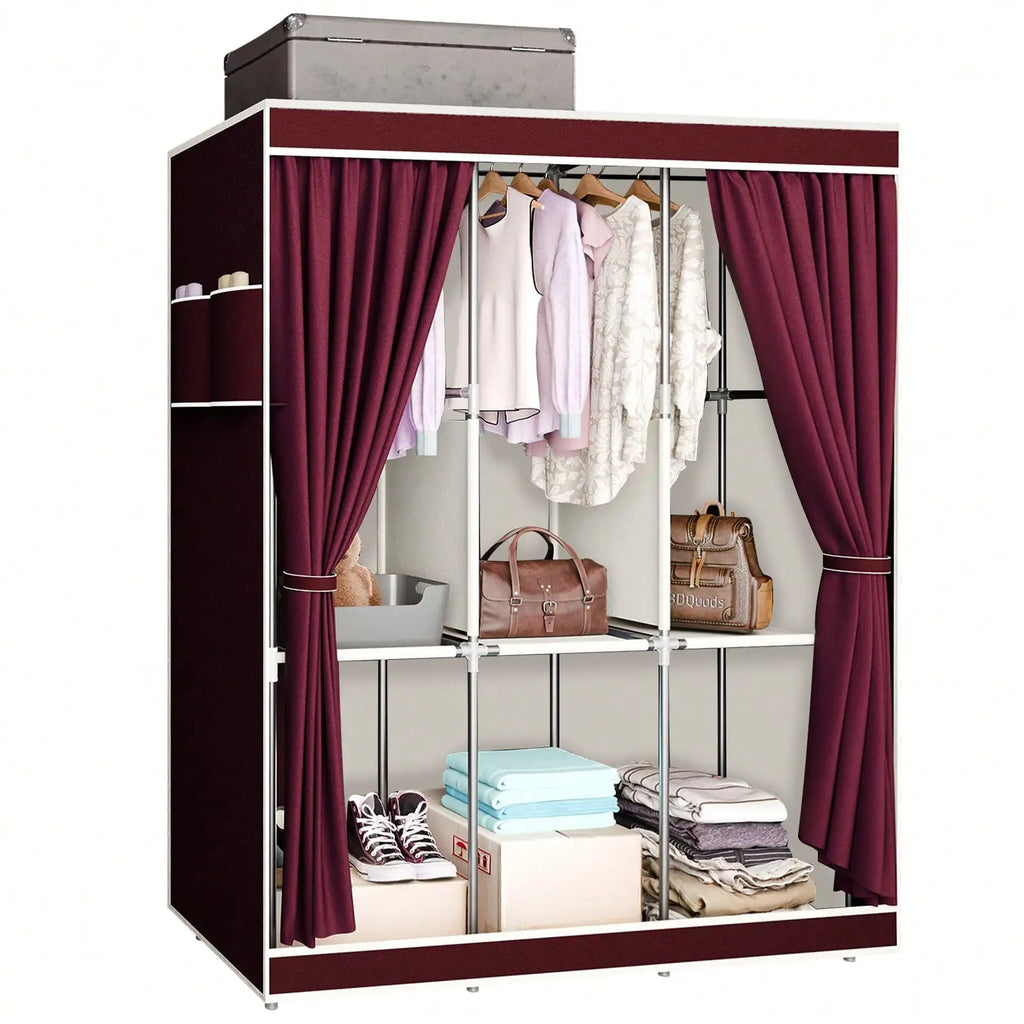 65" Portable Wardrobe Closet with Shelves & Hanging Rod, Large Capacity Cloth Storage Cabinet with Zipper Cover, Dustproof Non-Woven Fabric Organizer