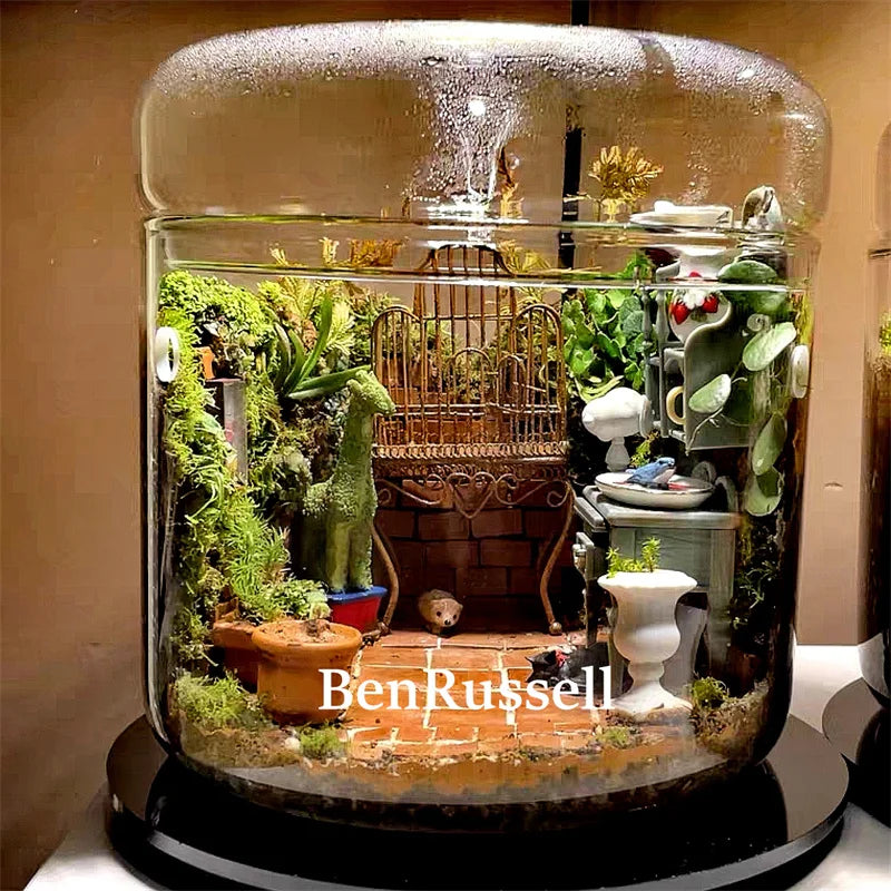 Micro Landscape Glass Terrarium,With Dew Collection Cover