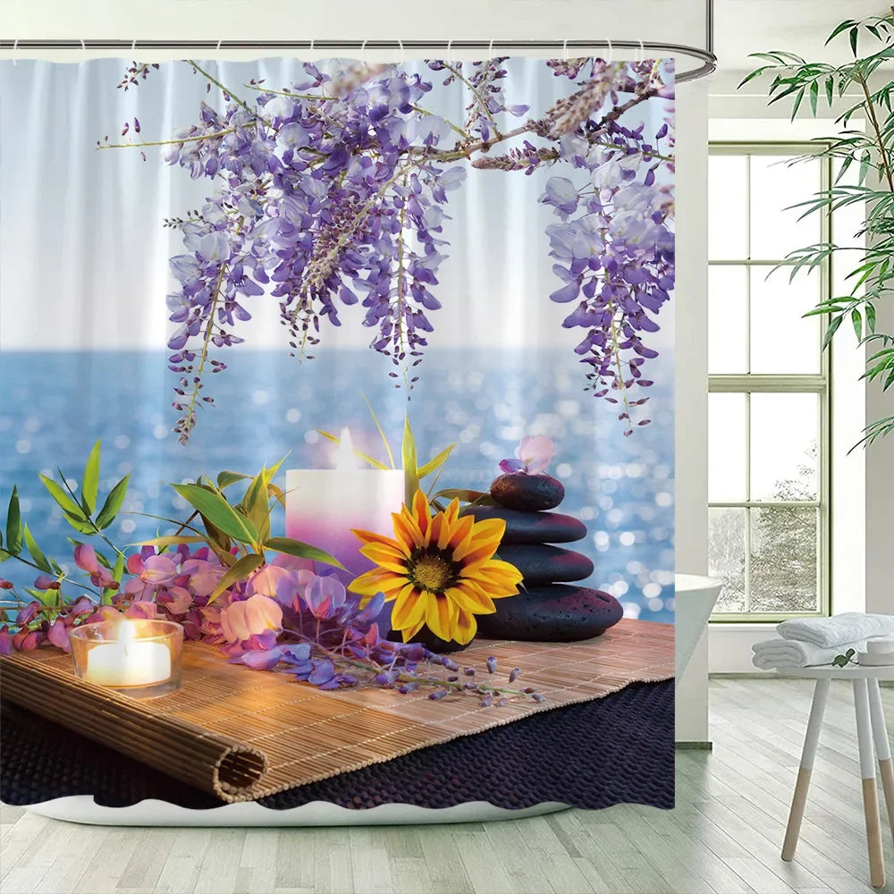 Green Bamboo Zen Shower Curtains Set