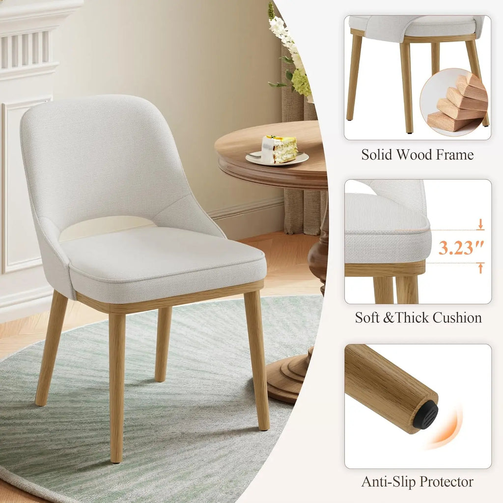 Modern Upholstered Dining Chairs Set of 4, Open Back with Solid Wood Legs,