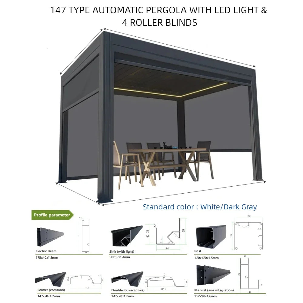 Aluminum Gazebo with Sliding Glass Doors and Motorized Louvered Roof – Ideal for Villa Garden, Balcony, or Poolside Shade