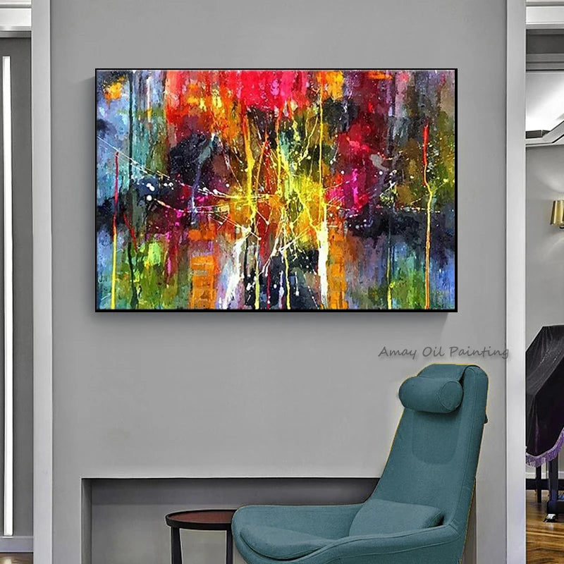 Hand painted Thick Impasto Multicolor Drip Canvas Oil Painting