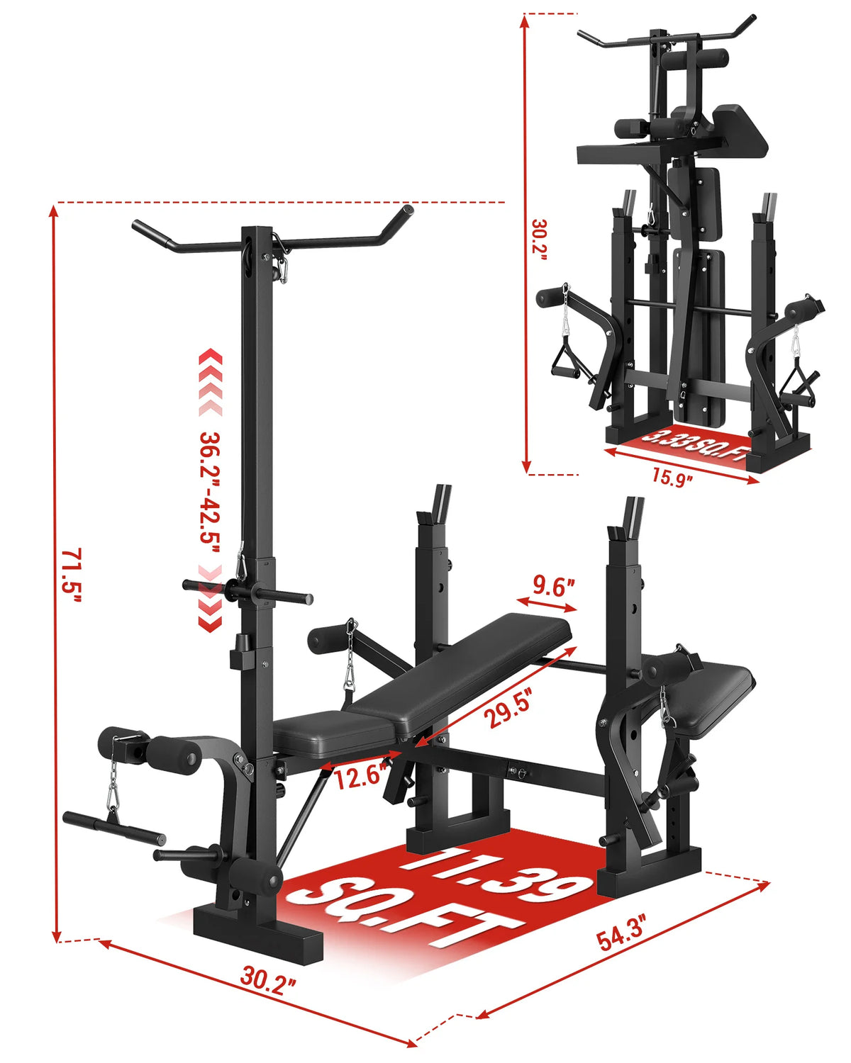 Adjustable 4-in-1 Weight Bench Set with Leg Developer Barbell Rack Butterfly Arm Preacher, Foldable