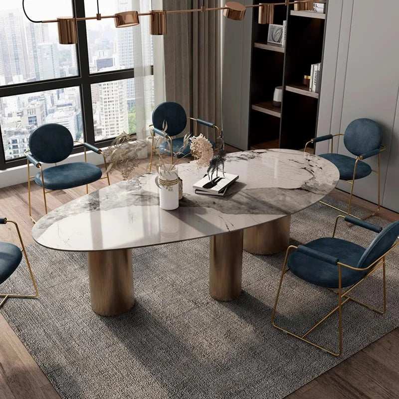 Any Size Custom Italian Marble Dining Table Natural Stone Luxury Dining Set Villa Mansion Penthouse Kitchen Home Furniture Decor