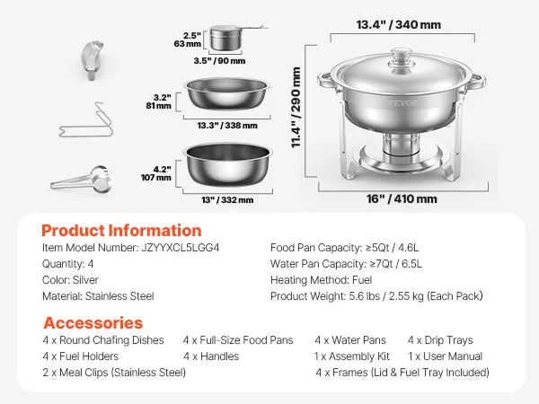 SucceBuy 4 Pack Stainless Steel  Chafing Dish Buffet Set