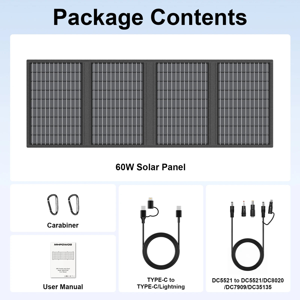 MHPOWOS Solar Battery Charger for Powerbank, 45W / 60W Foldable Portable Solar Panel