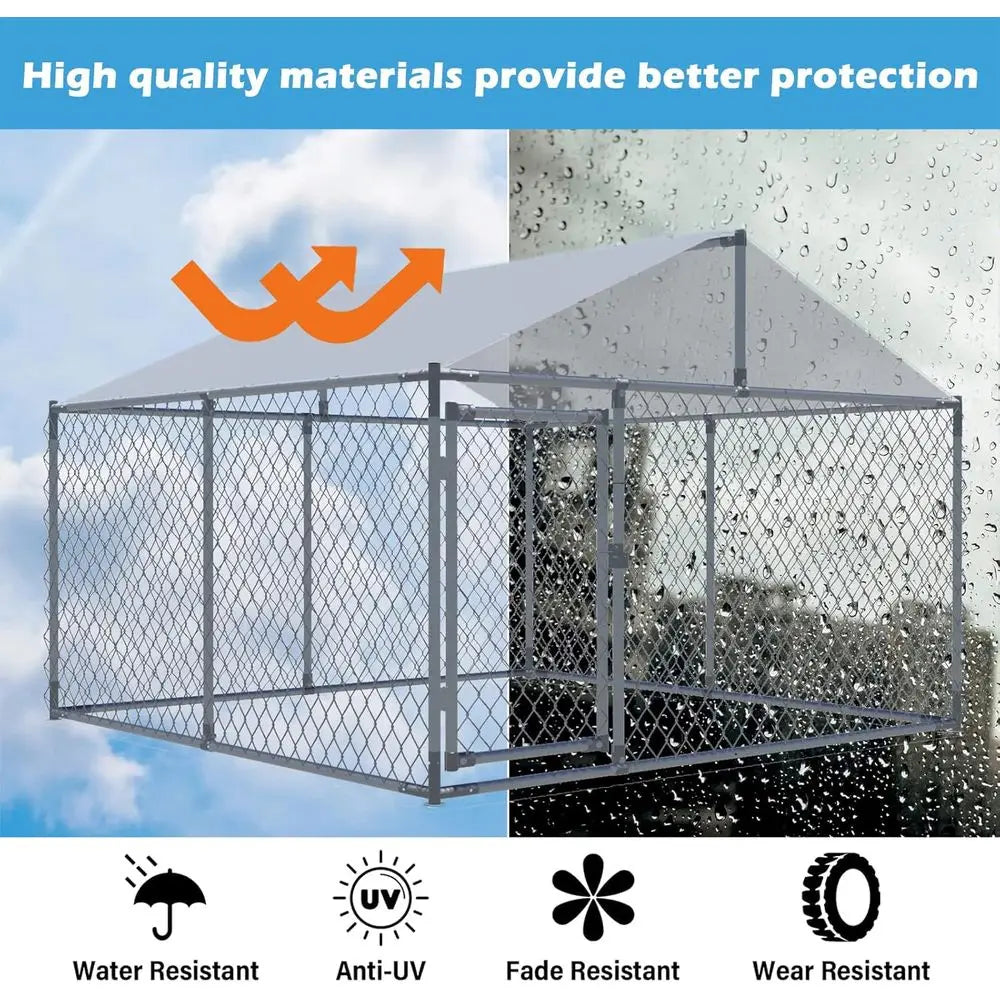 Outdoor Large Dog Cage Heavy Duty Extra Wide Pet Kennels with Water-Resistant Cover (Sliver)