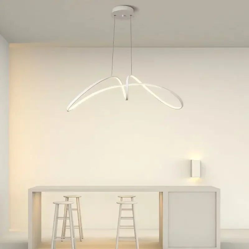 Nordic Butterfly Ribbon Shaped Aluminum Dining Table LED Chandelier Kitchen Living Room Study Suspension Indoor Lighting Fixture