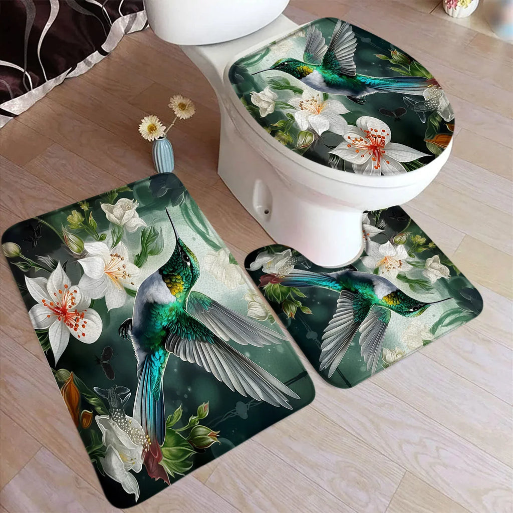 Bath Mat Set, Bathroom Decor Floor Rugs, U-Mats, Toilet Lid Cover