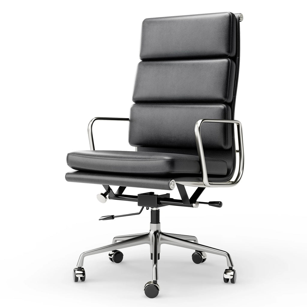 Mid Back White Soft Pad Office Chair Genuine Leather Executive Desk with Lumbar Support Ergonomic Computer Chair