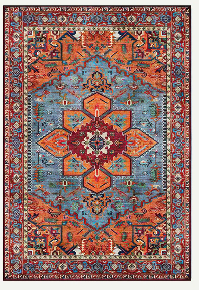 Red Turkish Vintage Design Carpet for Living Room Bedroom Floor Rug Boho Washable Themed Decor Floor Mat Kitchen table floor mat