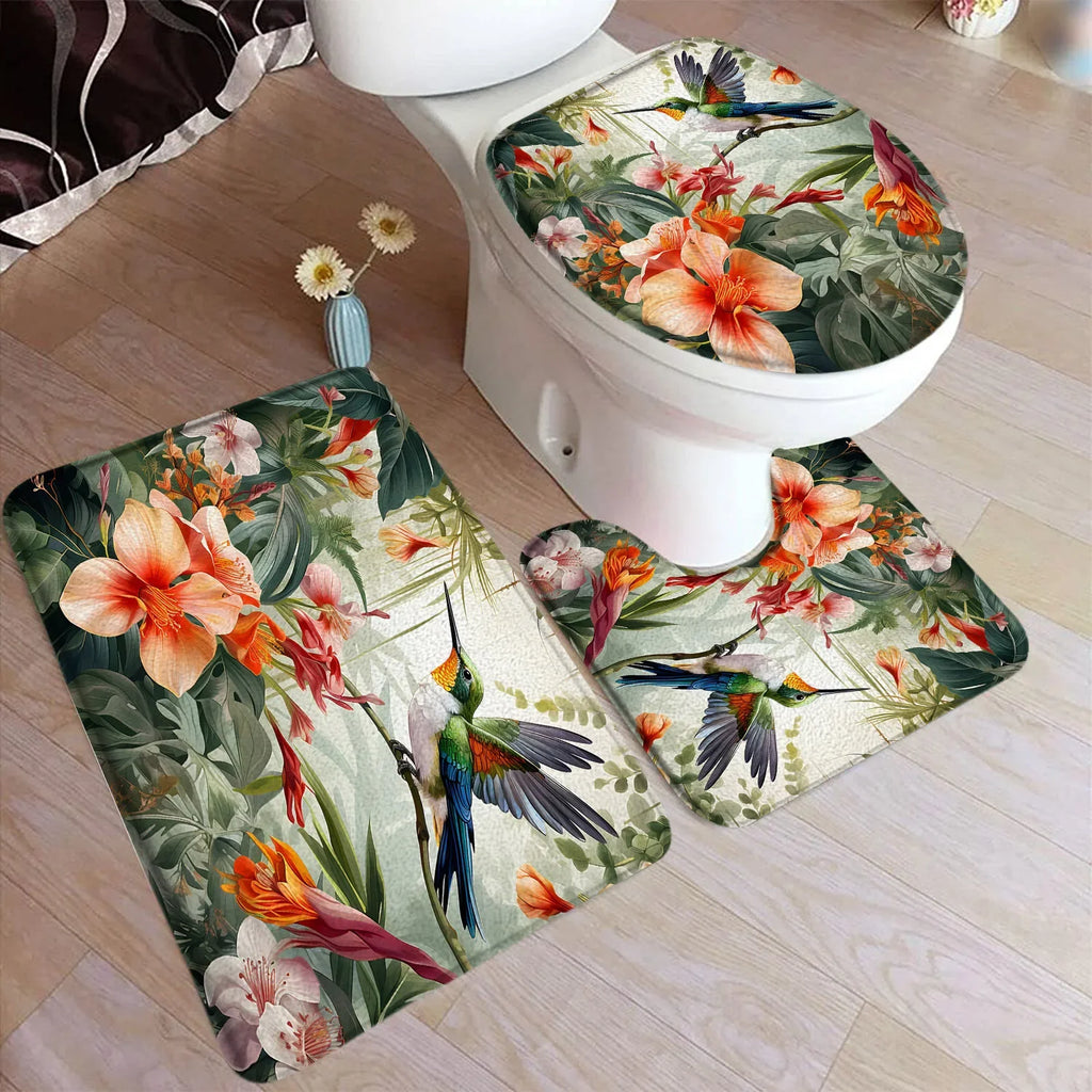 Bath Mat Set, Bathroom Decor Floor Rugs, U-Mats, Toilet Lid Cover