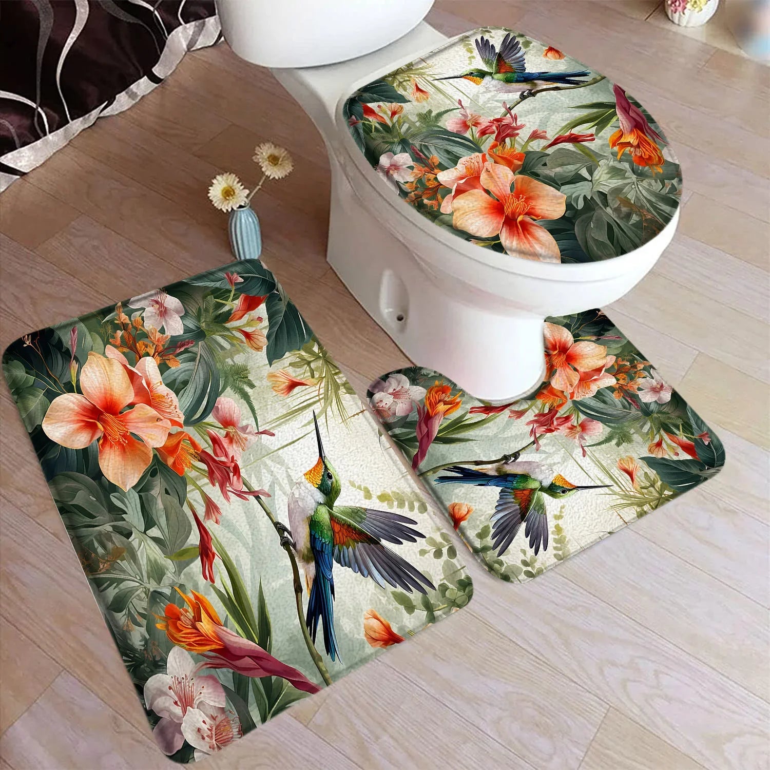 Bath Mat Set, Bathroom Decor Floor Rugs, U-Mats, Toilet Lid Cover