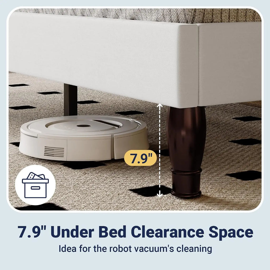 Velvet King Platform Bed Frame Adjustable Headboard, Wood Slat Support