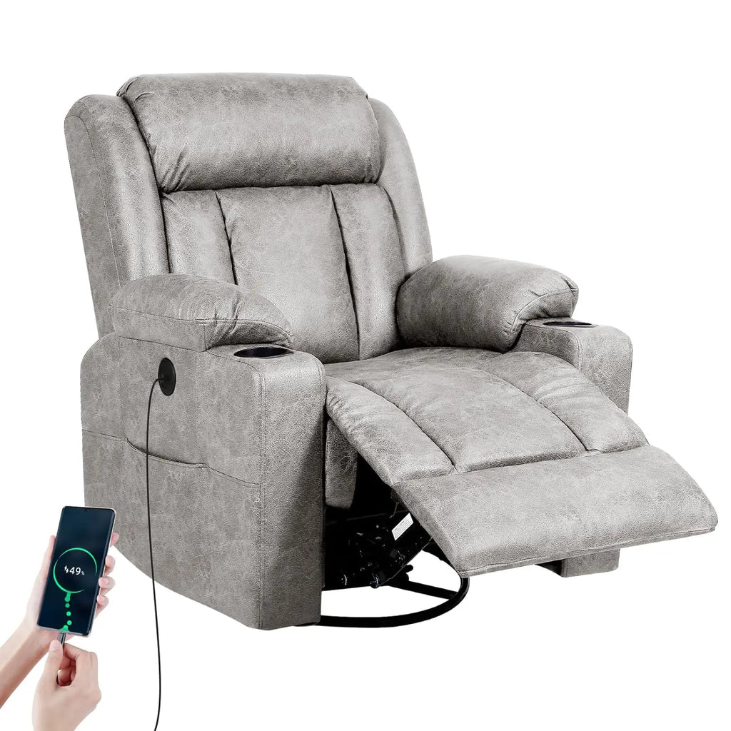 Massage Rocker Recliner Chair with Vibration And Heat USB & Type-C Ports, 360° Customizable Rocking Recliner Chair