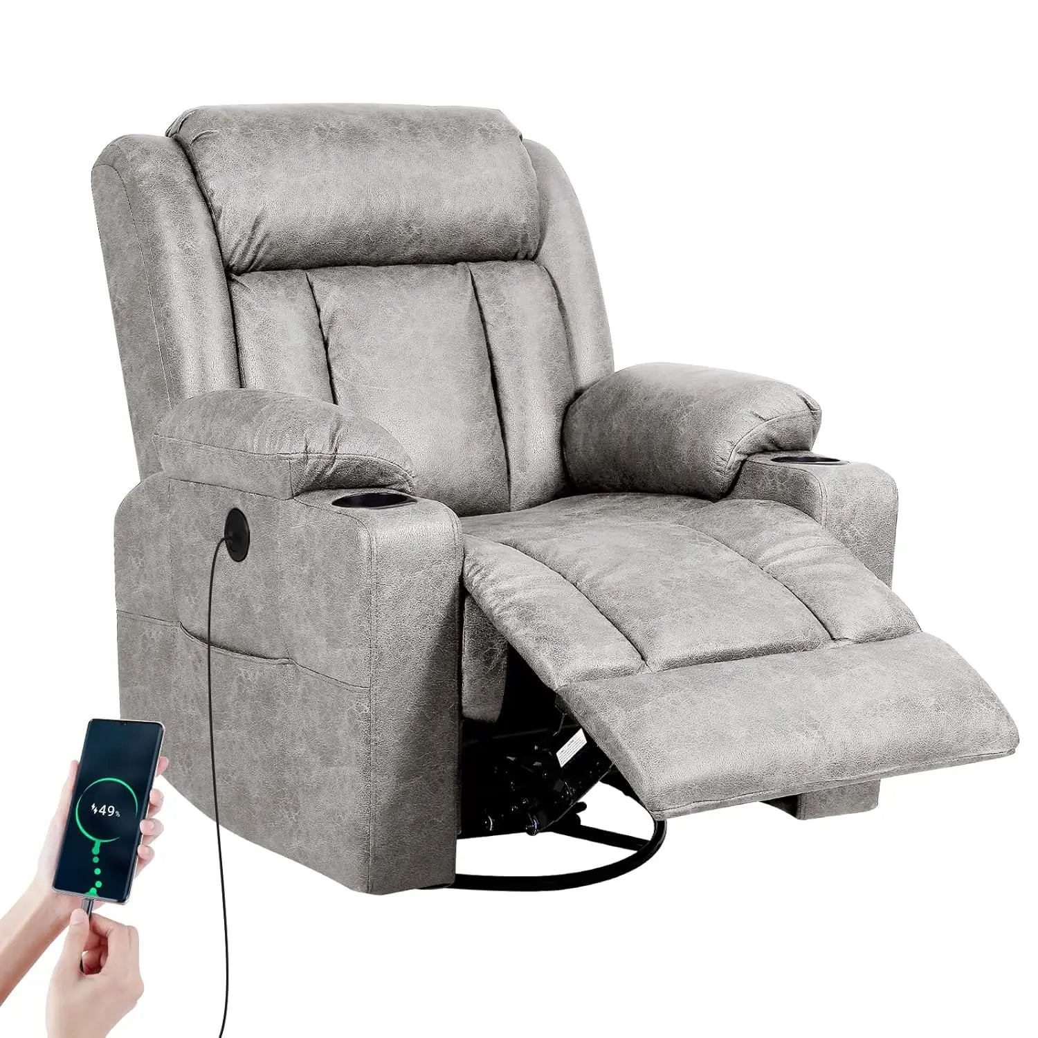Massage Rocker Recliner Chair with Vibration And Heat USB & Type-C Ports, 360° Customizable Rocking Recliner Chair