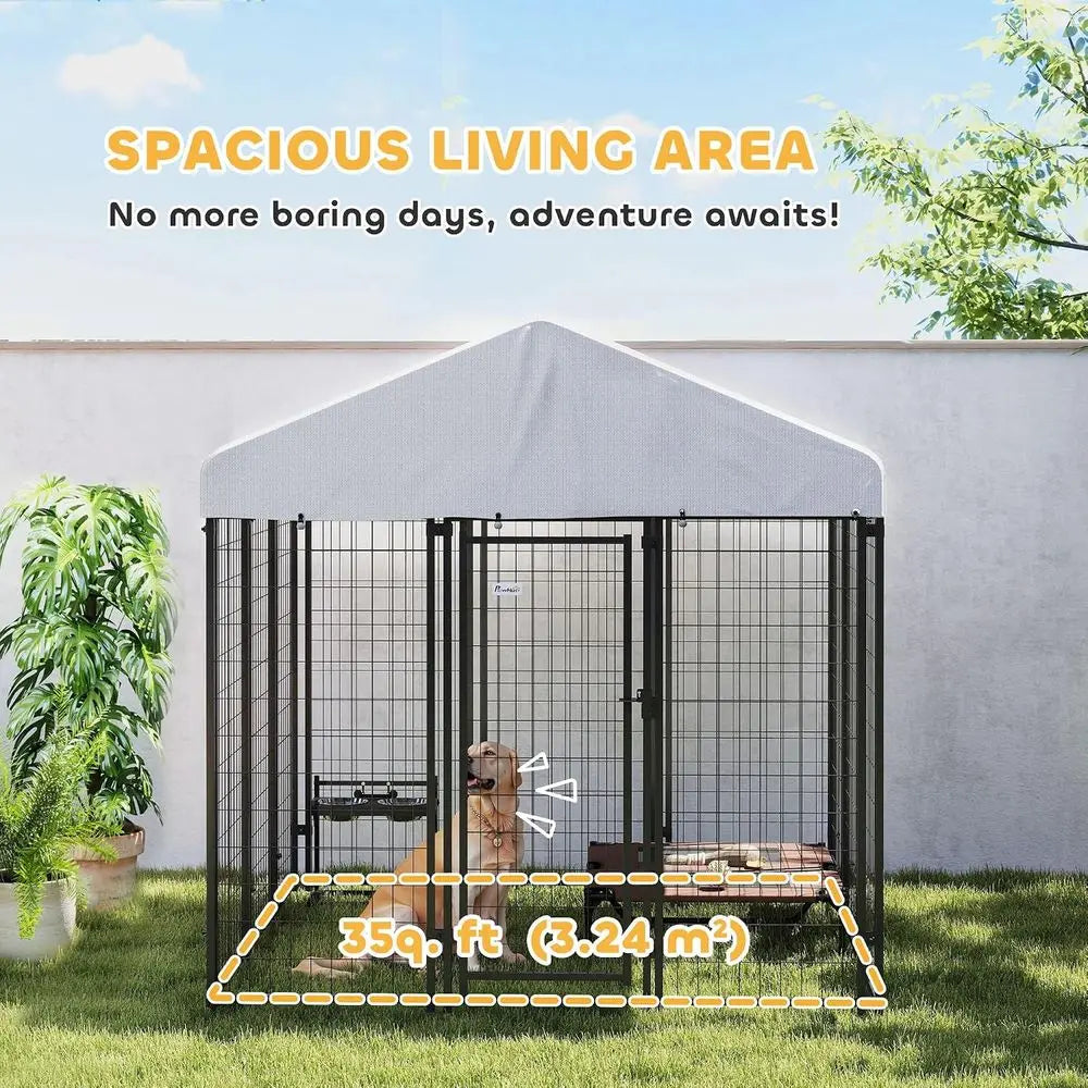 Outdoor Dog Kennel with Roo, 6' x 6' x 6' Heavy Duty Welded Wire Dog Playpen Enclosure with Ese-Proo Lock,
