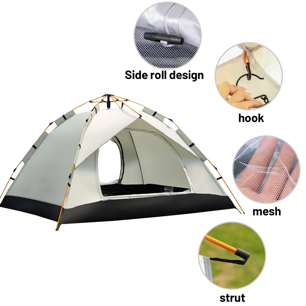 Small Silver Compact Auto-Tent - Quick 60-Second Setup Sunshade for 3-4 People,