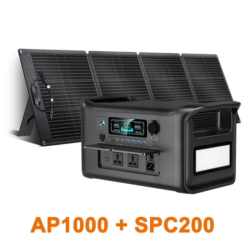 Camping Portable Power Station Solar Generator 1000W 2000W Lifepo4 Battery 220V AC Outlets Power Flexible Solar Panel Equipment