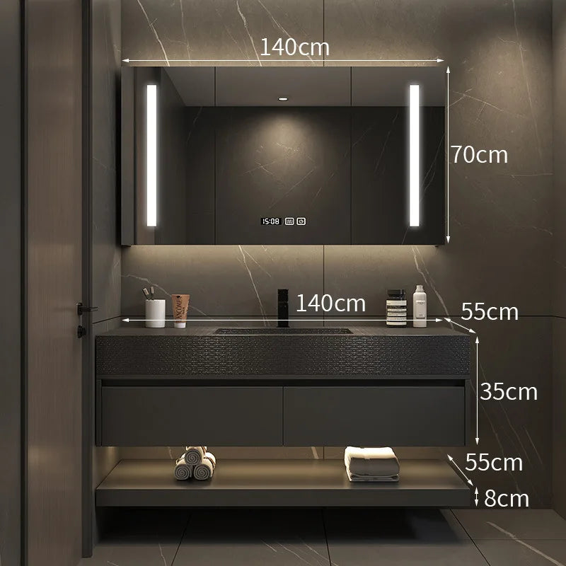 20-180 cm Luxury Washbasin Slate Integrated Vanity, Seamless Washbasin, Drawers