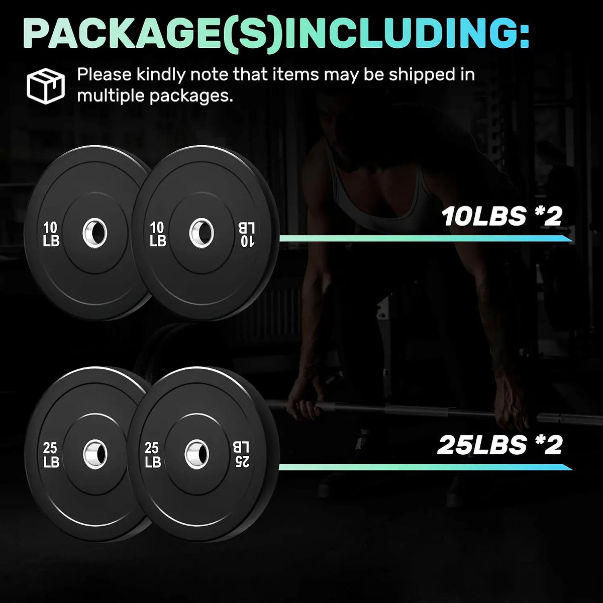 2-Inch Rubber Bumper Weight Plates Set 10/15/25/45LBS