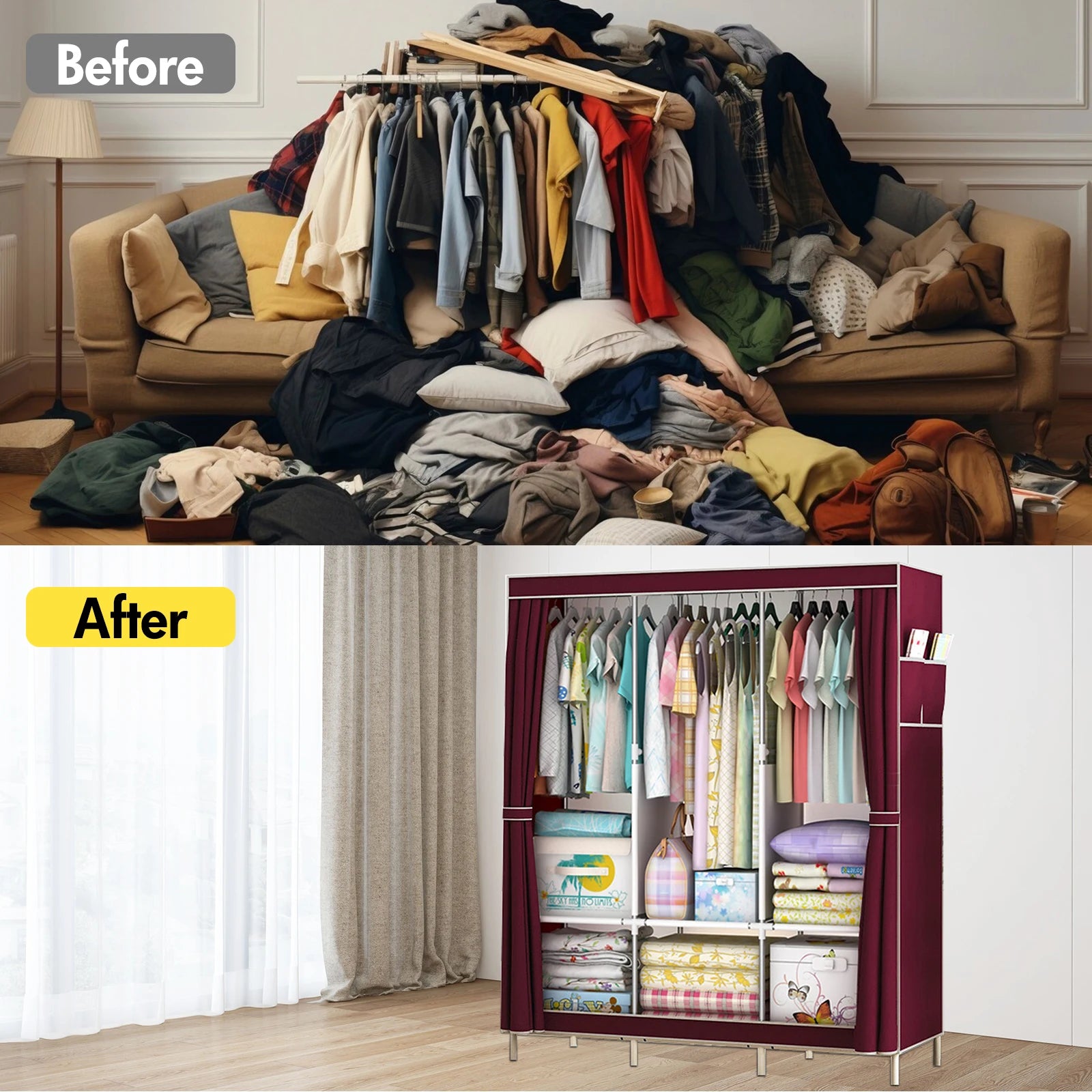 51-Inch Portable Closet Wardrobe 16mm Thick Pipe Clothing Storage Rack Organizer Non-Woven Fabric Cover