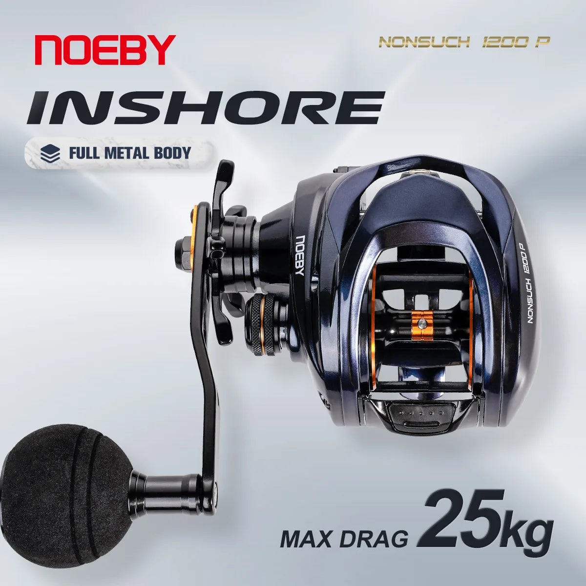 Noeby Inshore Baitcasting Fishing Reel 25kg Max Drag Full Metal Body 6.31 Rear Ratio Big Game Saltwater Fishing Reels