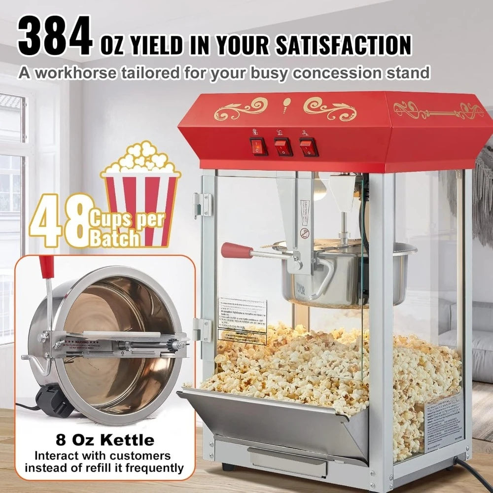 Commercial Popcorn Machine 8 Oz Kettle 850W Countertop Popper