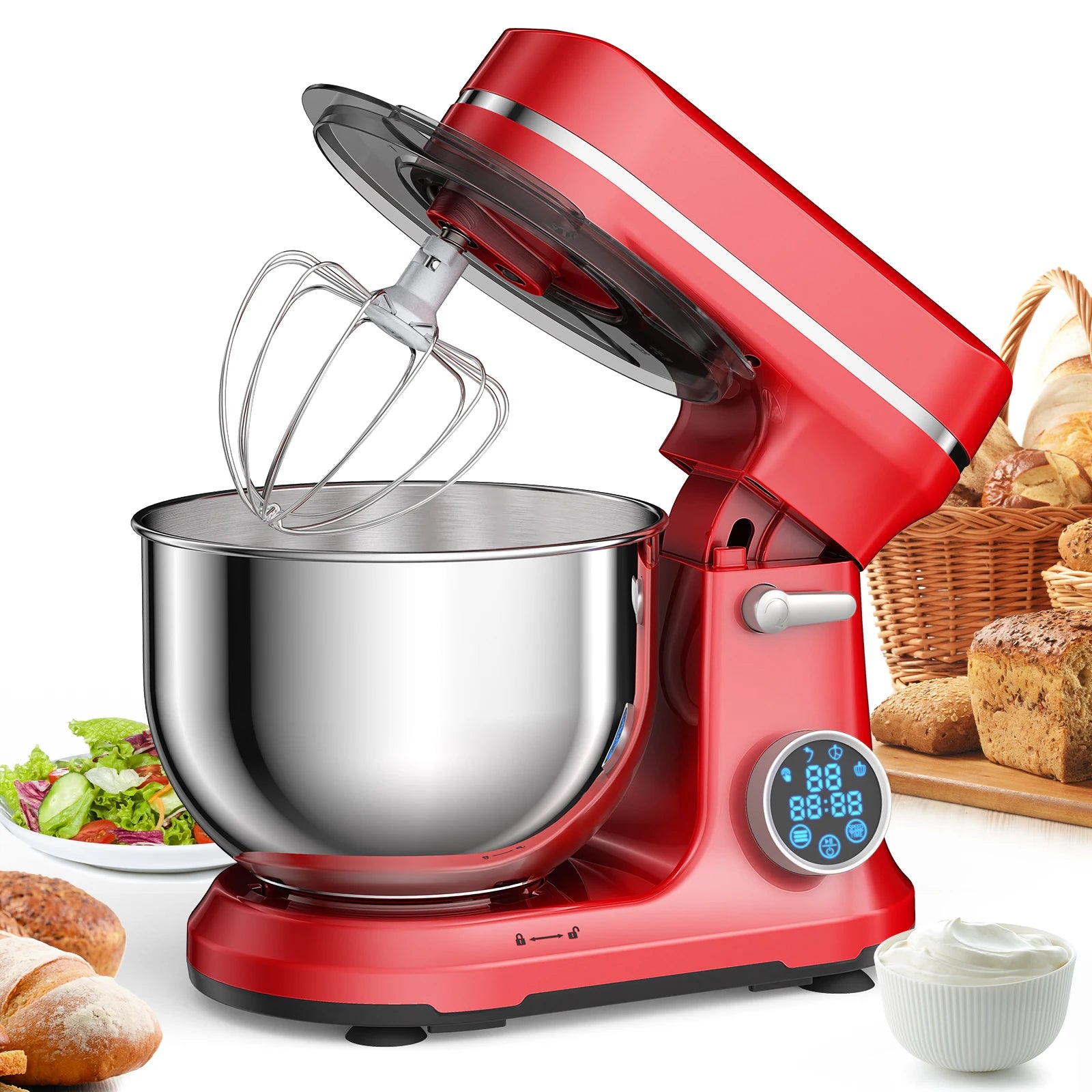 BioloMix Kitchen Food Stand Mixer, 1200W 11-Speeds DC Motor, Digital OLED Screen,