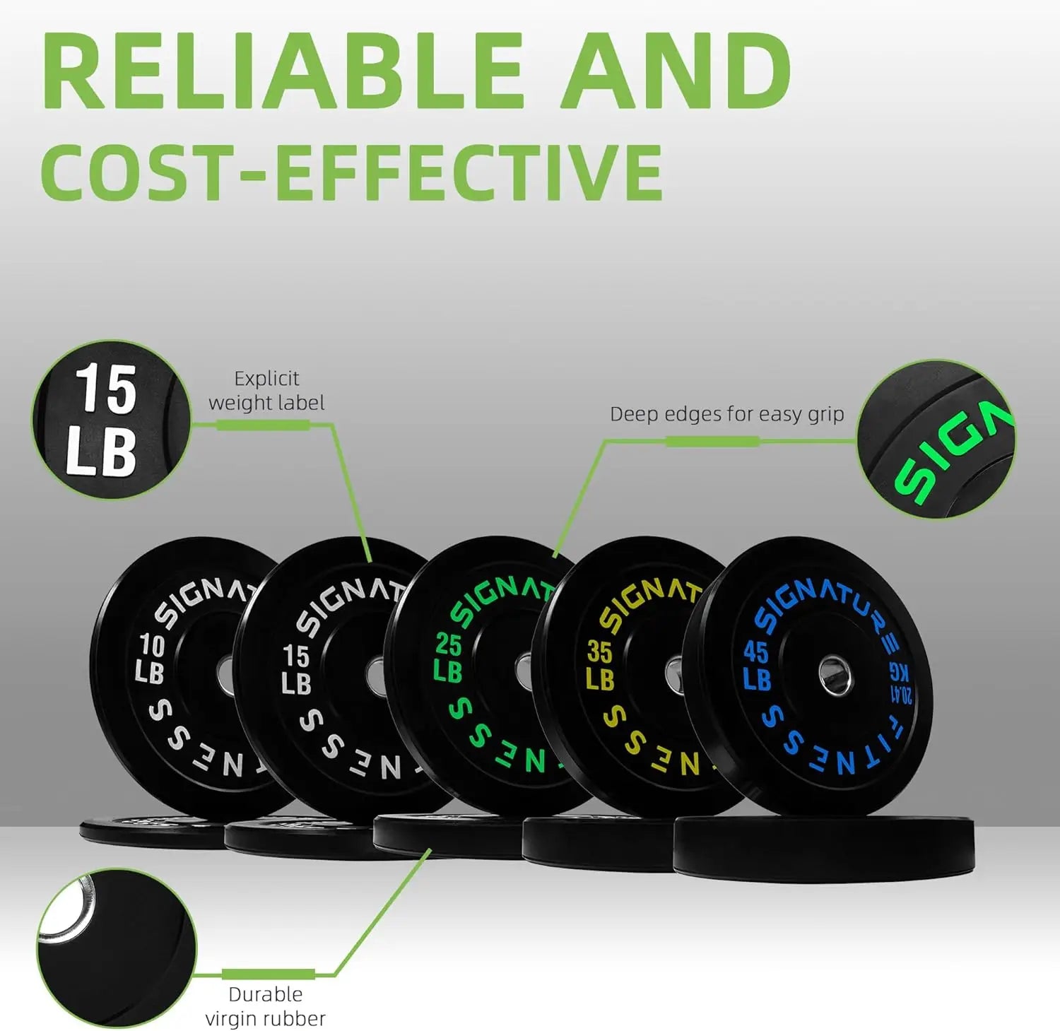 Strength Training & Weightlifting, Cast Iron Bumper Plates, Green, Multiple Options including Sets with Barbell