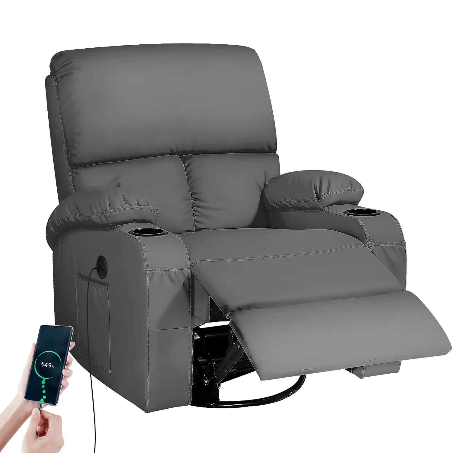 Massage Rocker Recliner Chair with Vibration And Heat USB & Type-C Ports, 360° Customizable Rocking Recliner Chair