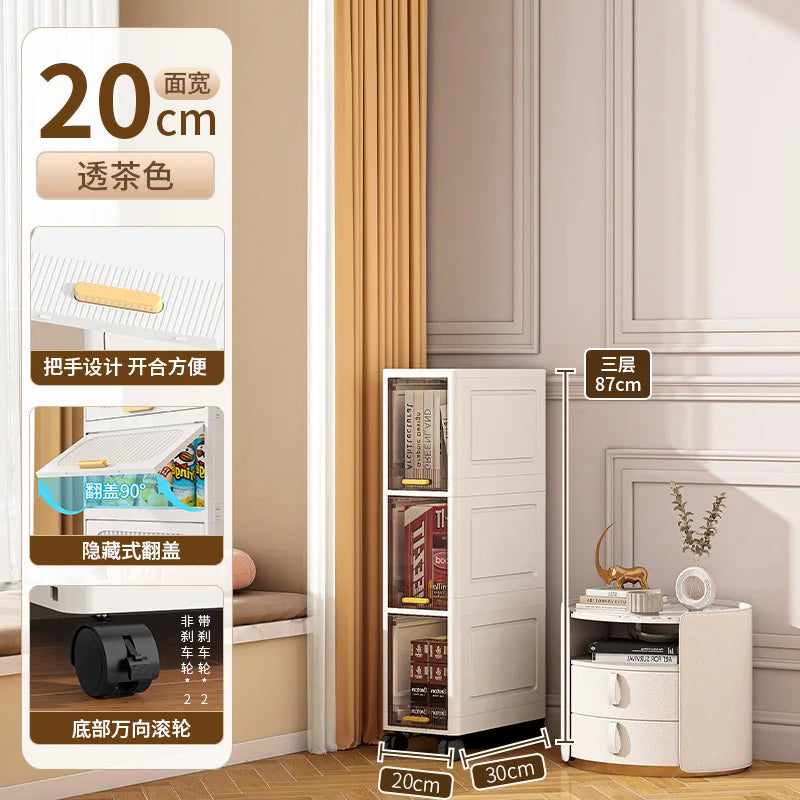 20cm Slim Storage Cabinet, 3/4/5-Tier Narrow Rolling Organizer with Wheels, Space-Saving Shelf White Multi-Purpose Storage