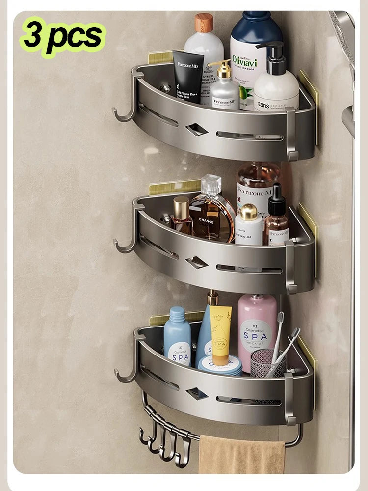 Wall Mount Toiletries Basket Storage Shelf Without Drilling Toilet Shower Shelf Bathroom Accessories Storage Unit For Bathroom