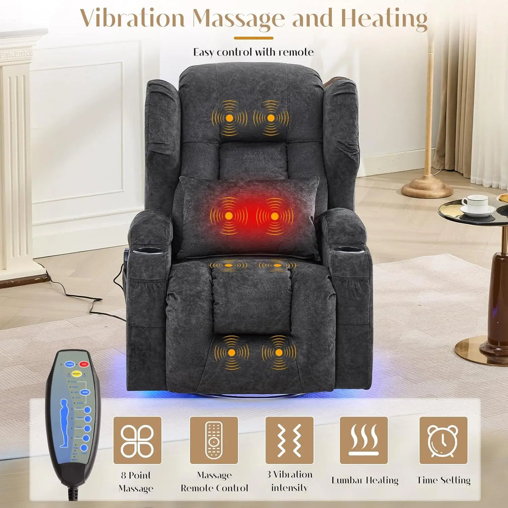 Dual Motor Power Swivel Rocker Recliner Chair with Massage & Heat, USB Ports