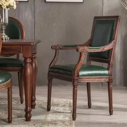 Armrest Beautiful Dining Chairs, Wood Rustic European Designer Leather Chair